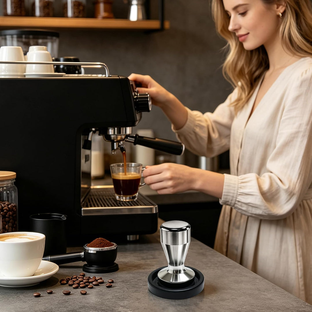 Kaffeestampfer, Espresso-Kaffeepresse 49 mm, Tamper Kaffee mit Silikon-Tampermatte