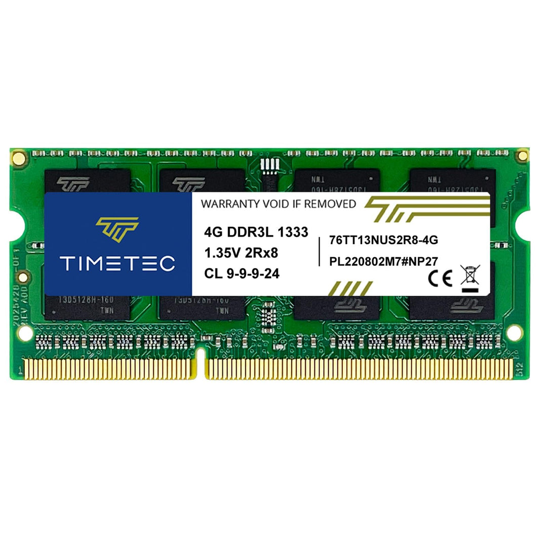 Timetec 4GB DDR3L 1333MHz PC3-10600 Non-ECC Unbuffered 1.35V CL9 2Rx8 Dual Rank 204 Pin SODIMM Lapto