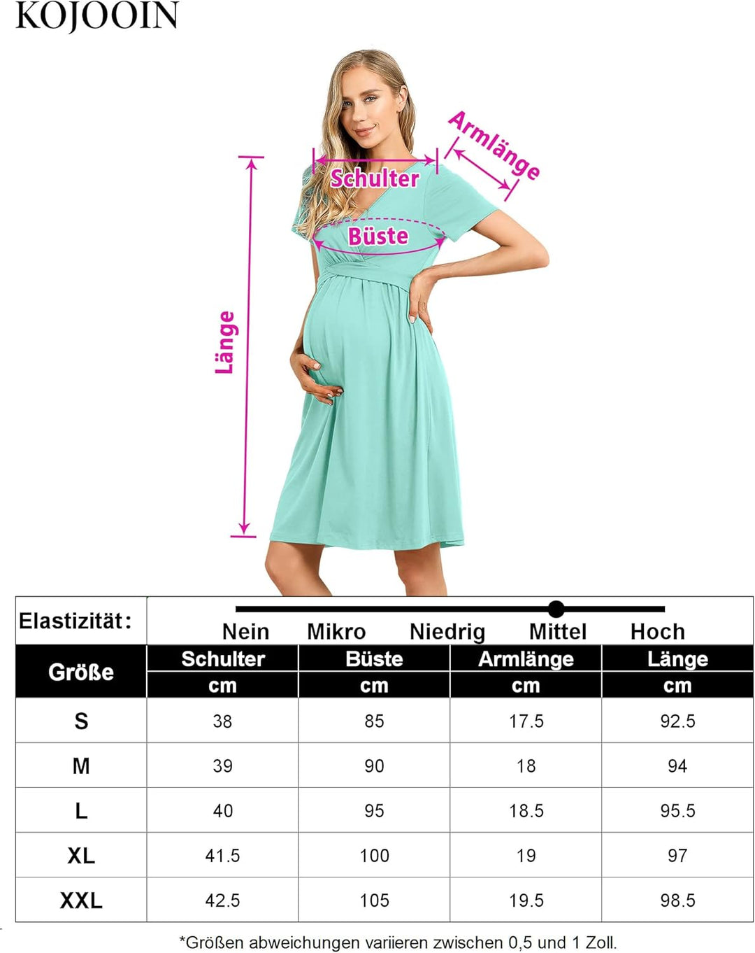 KOJOOIN Damen Umstandskleid V-Ausschnitt Stillkleid Casual Falten Schwangerschaftskleid(Verpackung M