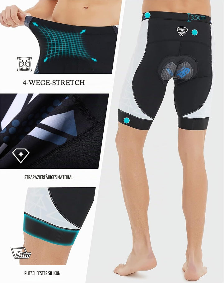 NOOYME Radlerhose Herren Fahrradhose Herren gepolstert 4D Elastische Radlerhose Herren mit Sitzpolst