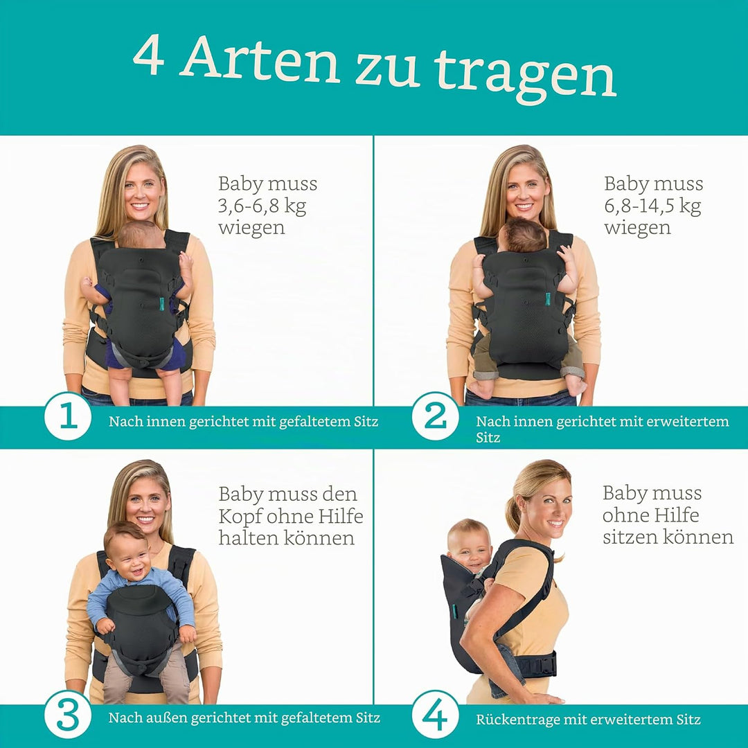 Infantino Flip 4-in-1 Light &amp; Airy Babytrage – Atmungsaktiv, Lordosenstütze, Verstellbarer Hüftgurt,