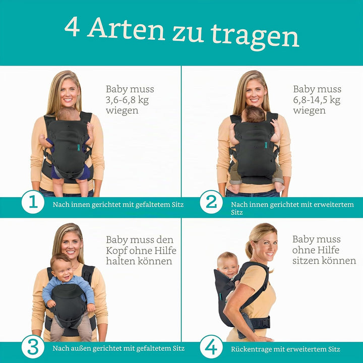 Infantino Flip 4-in-1 Light &amp; Airy Babytrage – Atmungsaktiv, Lordosenstütze, Verstellbarer Hüftgurt,