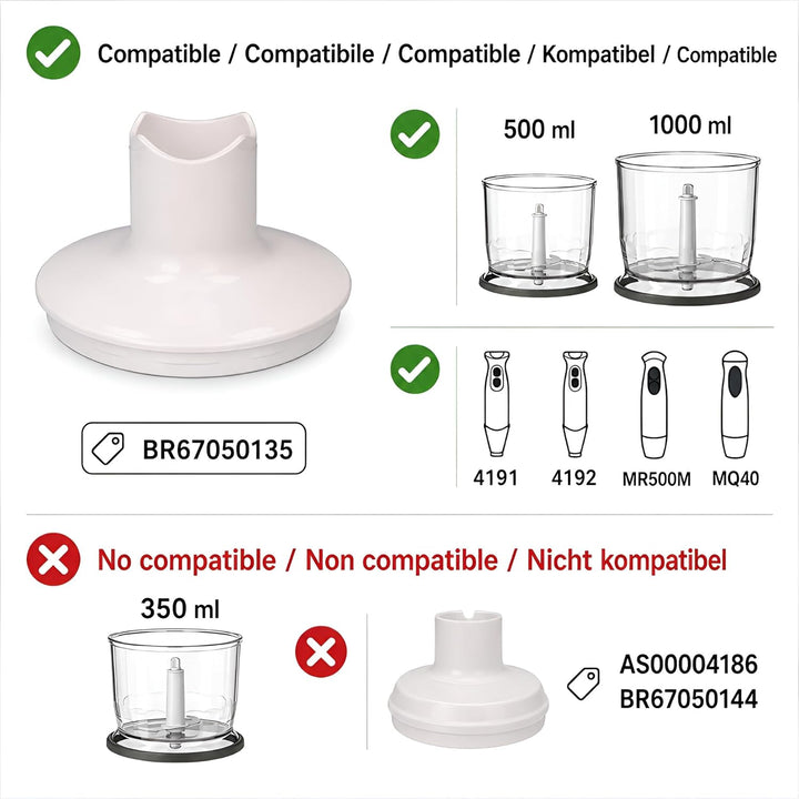 MIRTUX Set mit 1 Deckel für Zerkleinerer, kompatibel mit Braun (500 ml und 1000 ml) | Modell BR67050