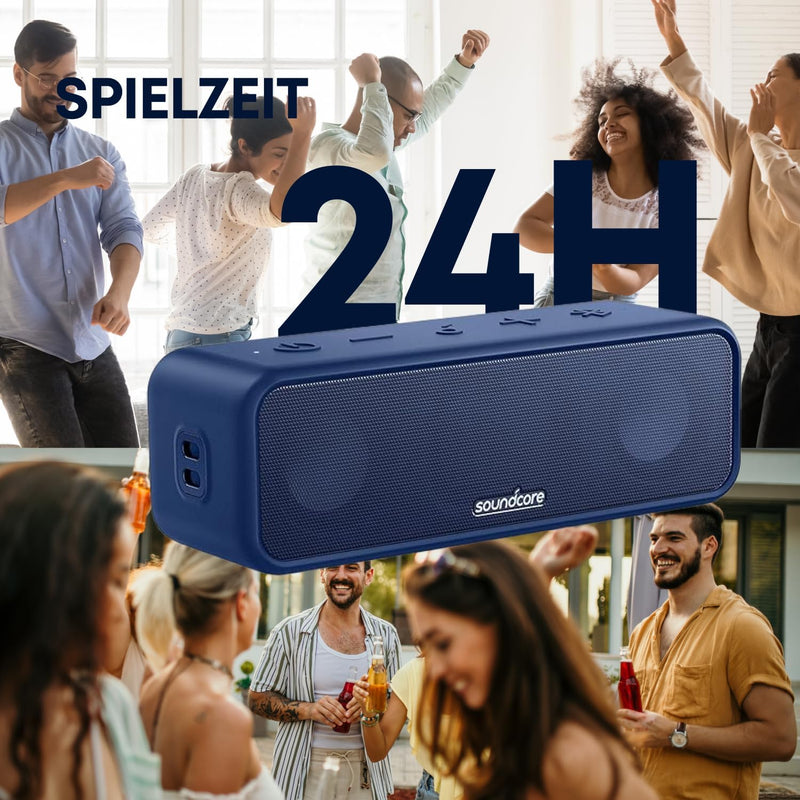 soundcore 3 Bluetooth Lautsprecher, Stereo-Sound, Audiotreiber mit Titan-Membran, PartyCast, BassUp,