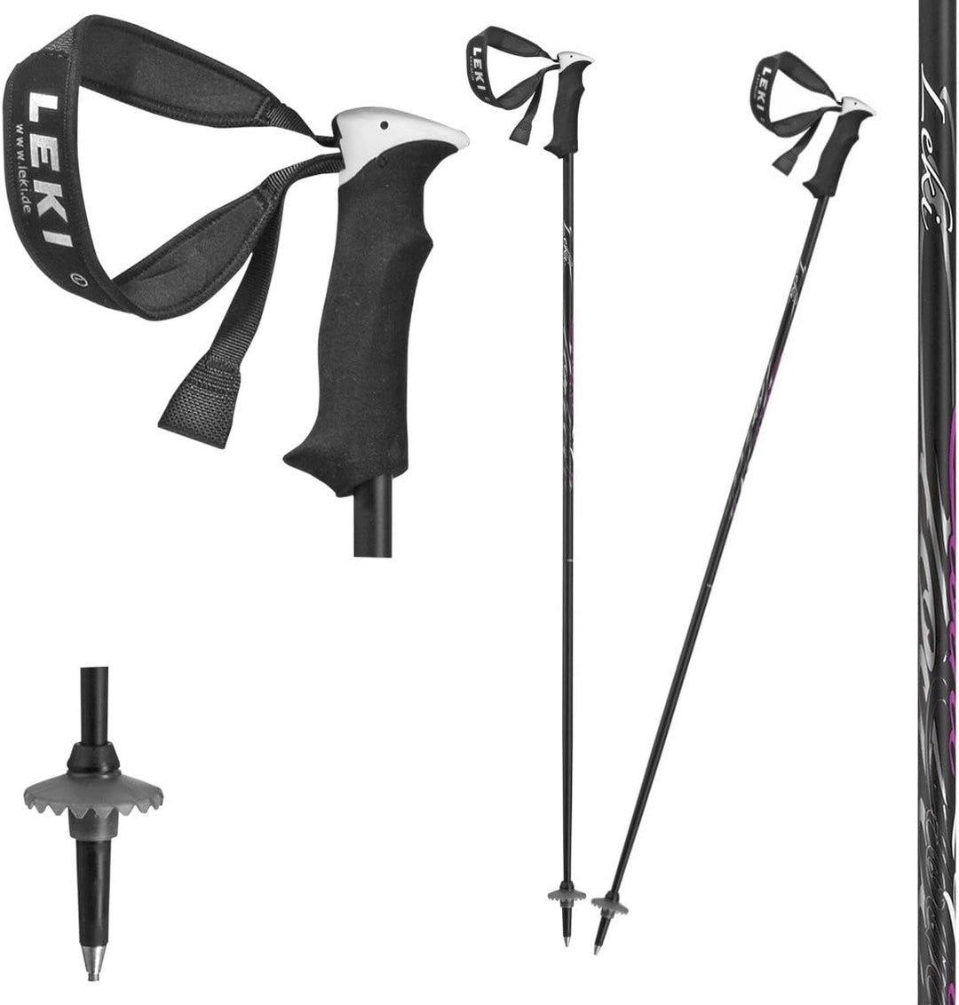 LEKI Damen Skistock Cloud 14T 105 cm Base Color: Black/ Design: White-Anthracite-Berry, 105 cm Base
