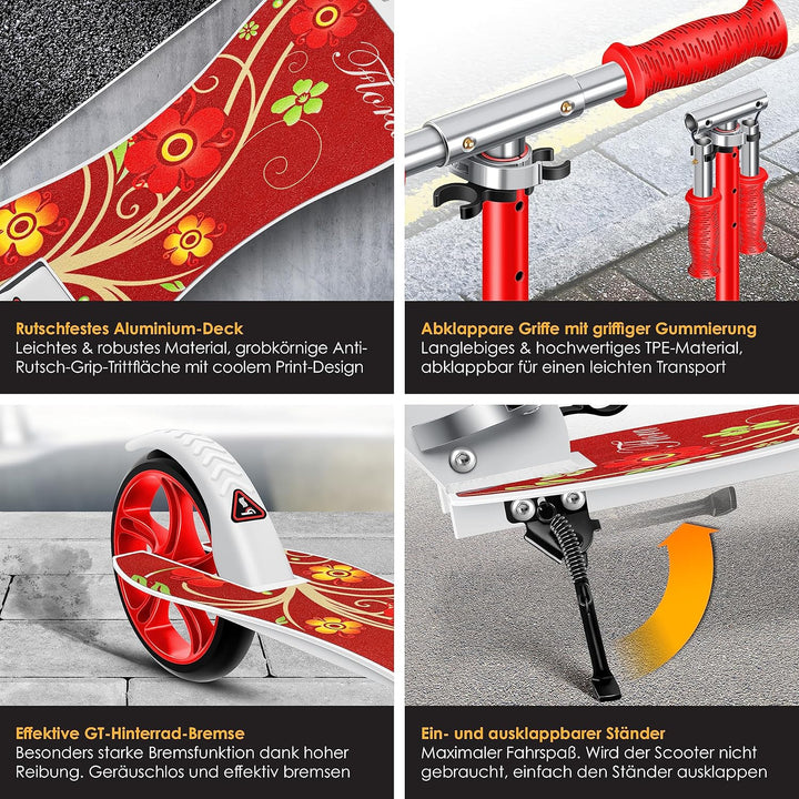 KESSER® Scooter Roller Kinderroller Cityroller Tretroller Kickroller Kickscooter Flora (Red), Flora