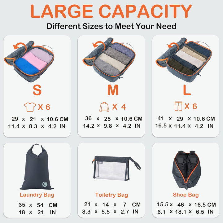 Cipway Kompression Koffer Organizer Set für Rucksack ，Ultraleichte Packtaschen Compression Packing C