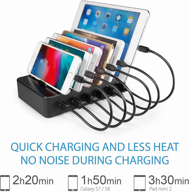 TechDot Handy USB Ladestation Ladestation Mehrere Geräte 6 Port USB Multi Ladestation für Handys Sma