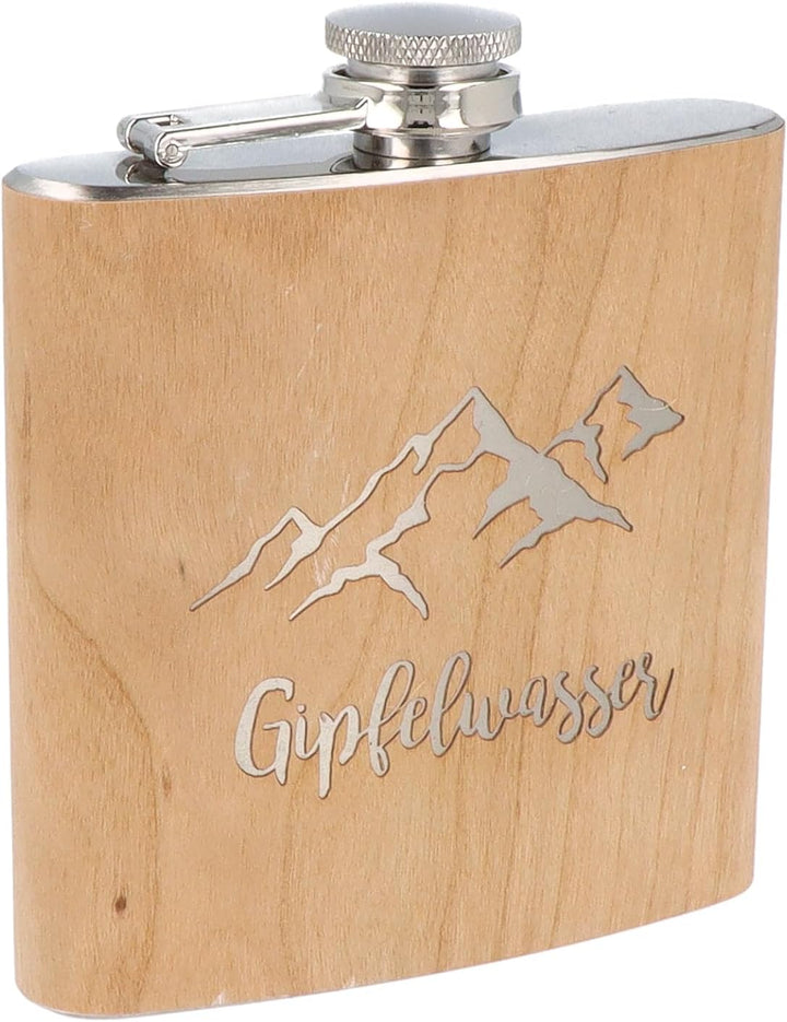Spruchreif | Flachmann aus Edelstahl mit Gravur | Flachmann aus Holz | Geschenk für Wanderer und Ber