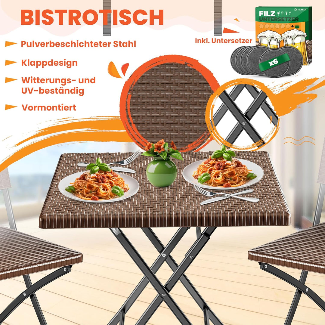 KESSER® Balkontisch klappbar | Wetterfest/UV-beständig Balkonmöbel | Beschichteter Stahl & Rattan-Op