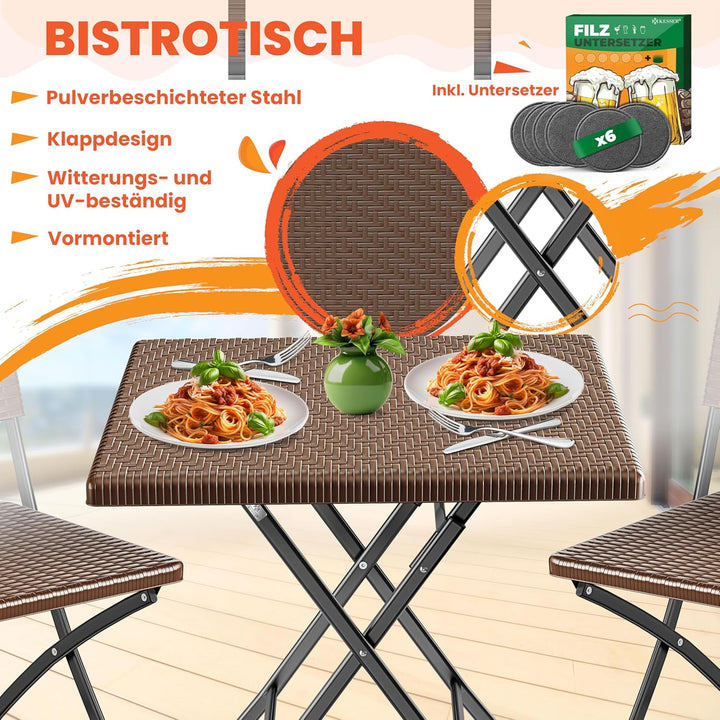 KESSER® Balkontisch klappbar | Wetterfest/UV-beständig Balkonmöbel | Beschichteter Stahl & Rattan-Op