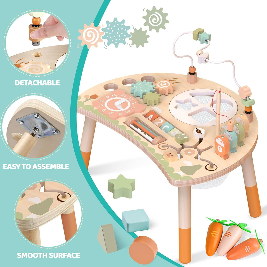 Hewaurorion 9-in-1 Holz-Aktivitätstisch für Kinder, Baby Montessori Spielzeug ab 1 2 3 Jahr, Kinders
