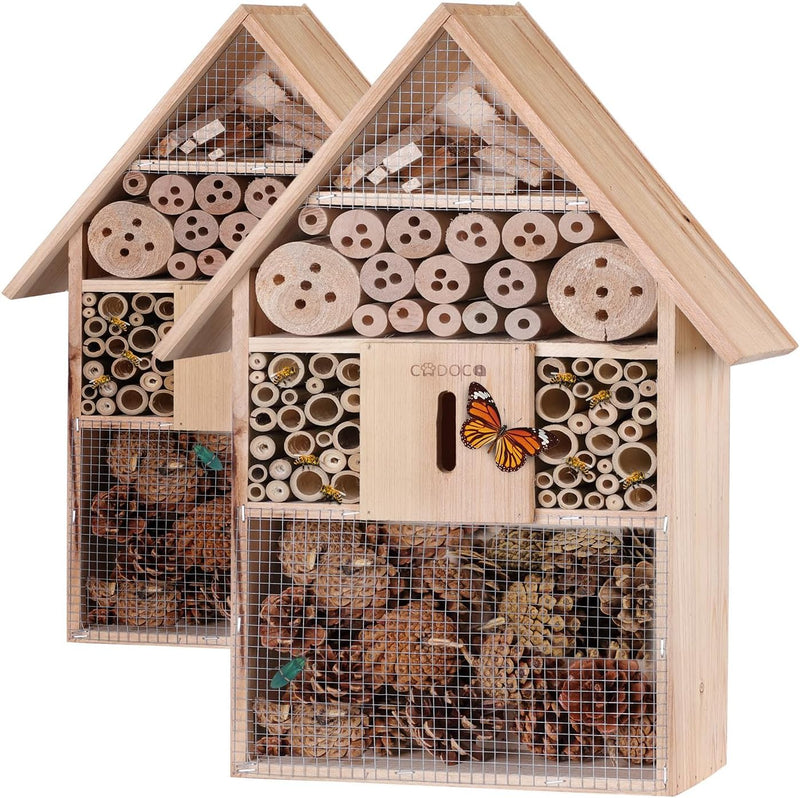 CADOCA® 2X Insektenhotel 48x31x10cm Holz Spitzdach Garten Bienenhotel Insektenhaus Nistkasten wetter