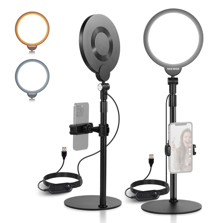NEEWER Basics 2er 7" Tisch Ringlicht für Video Aufnehmen Dimmbare 10W Vollbild Video Key Light mit S
