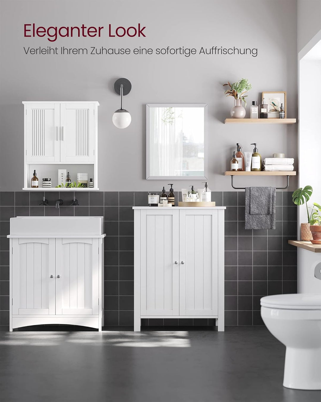 VASAGLE Badezimmerschrank, freistehender Badschrank, Aufbewahrungsschrank mit 2 Türen, mit 2 verstel