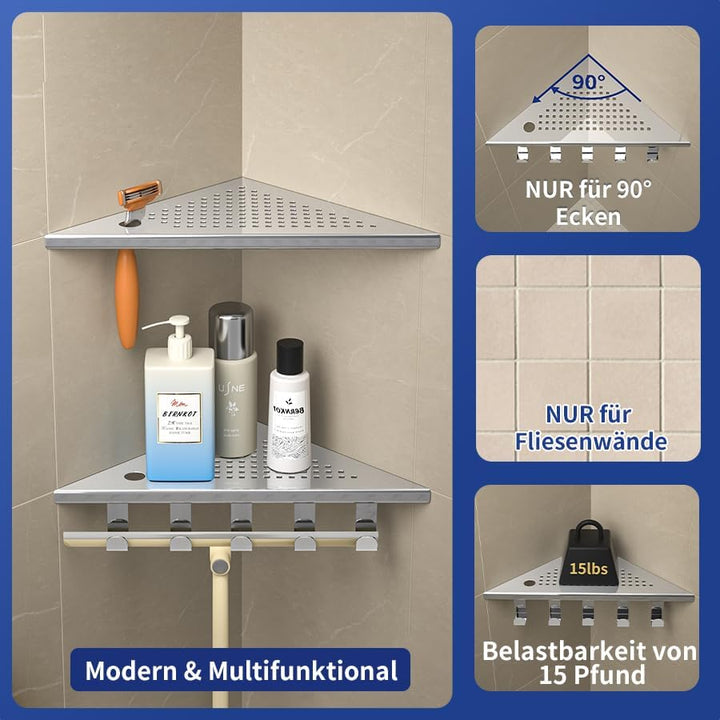 Eck-Duschregal aus 304-Edelstahl, 25,4 cm Eckregal für die Dusche | Duschablage Ecke für Badrenovier