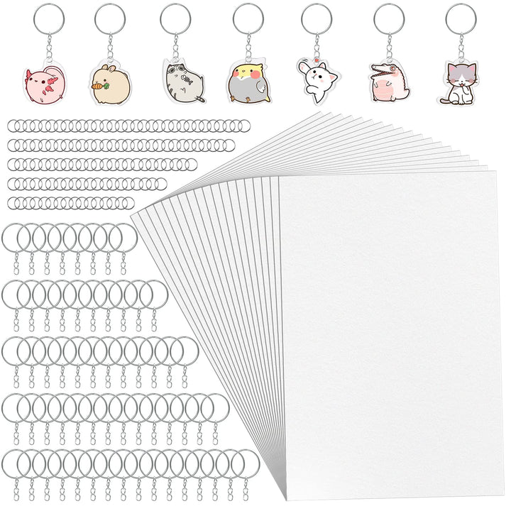 WOOWAIR 225 Stück Schrumpffolie Set, Inklusiv 25 Stück A4 Schrumpffolie zum Bemalen(20 x 29 cm), 100