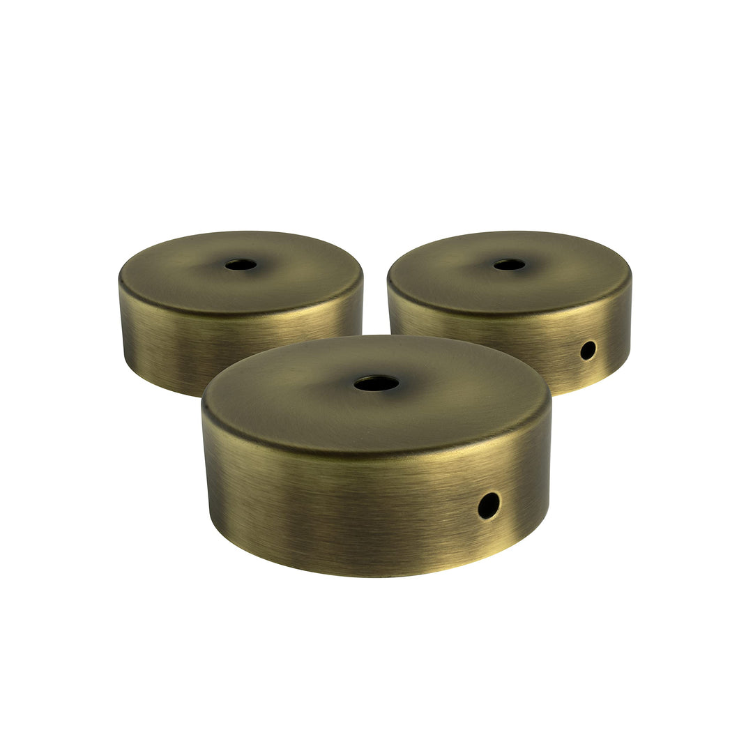 AMARCORDS - 3 Baldachin rosetten aus Metall, Farbe MESSING, Lampengehäuse komplett mit Kabelklemmenz