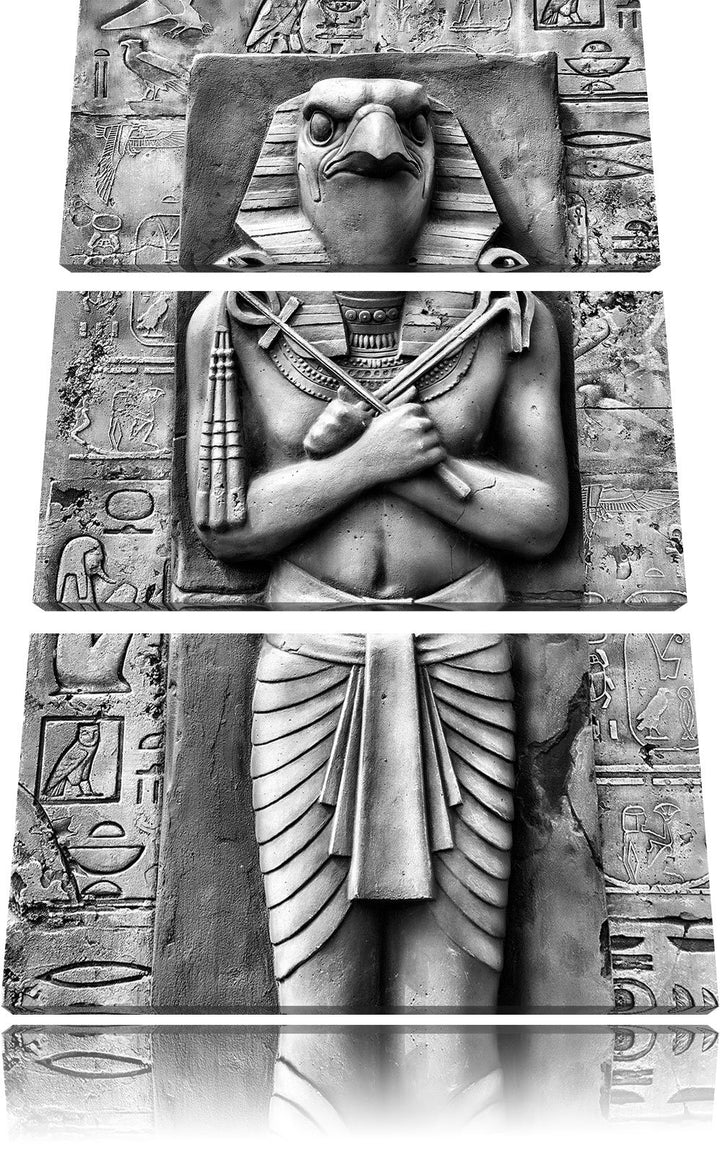 Pixxprint Monocrome, Ägyptischer Gott Horus 3-Teiler Leinwandbild 120x80 Bild auf Leinwand