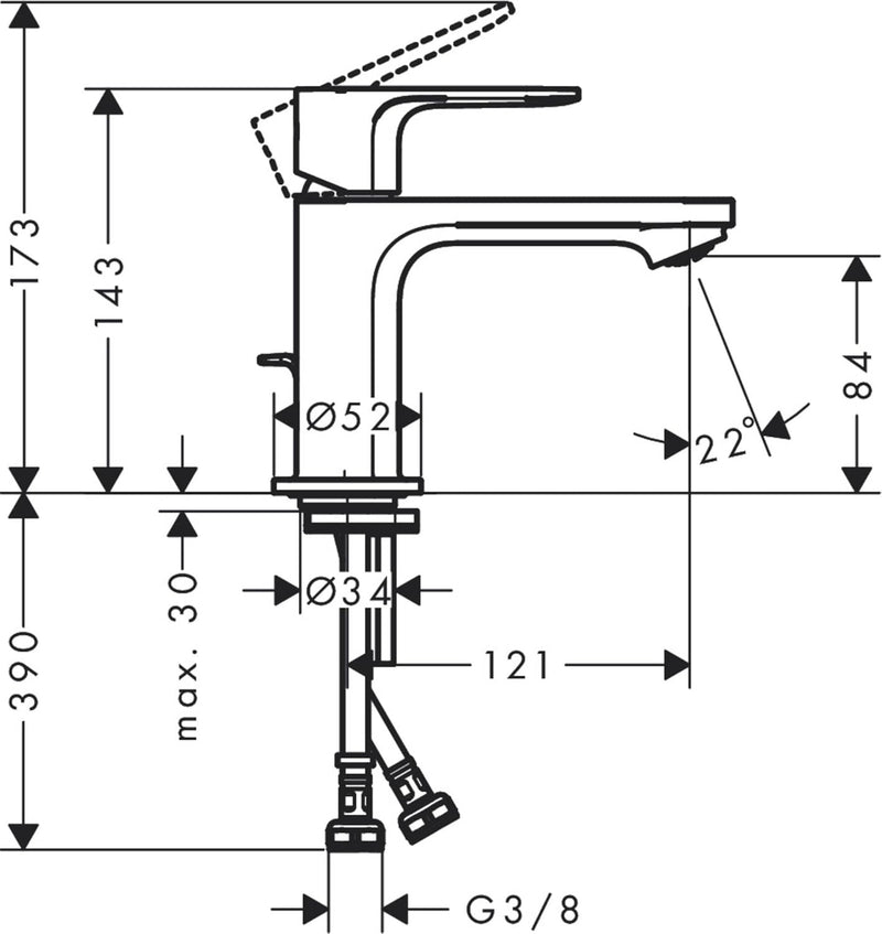 hansgrohe Waschtischarmatur Rebris S, Wasserhahn Bad mit Auslaufhöhe 80mm, mit Zugstange, Badarmatur