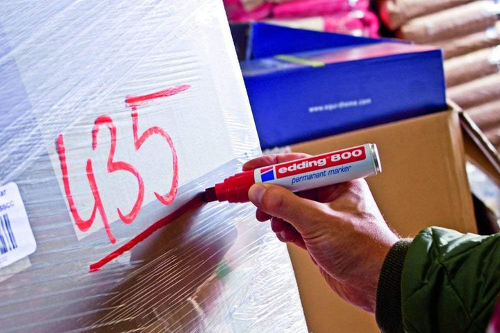 edding 800 Permanentmarker - rot - 5 Stifte - Keil-Spitze 4-12 mm - für breite Markierungen - wasser