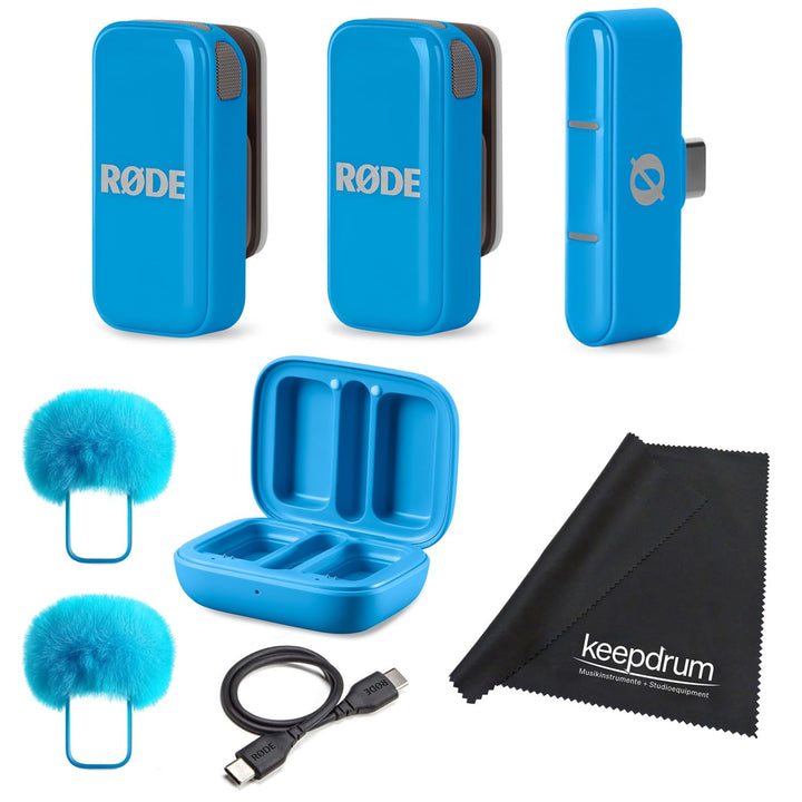 Rode Wireless Micro Drahtloses Mikrofon-System USB-C für Smartphones Blau mit keepdrum Mikrofasertuc