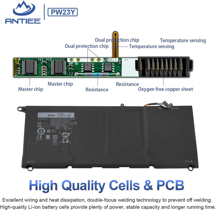 ANTIEE New 60Wh PW23Y Laptop Akku für Dell XPS 13 9360 13-9360-D1605G 13-9360-D1509 XPS 13-9360-D150