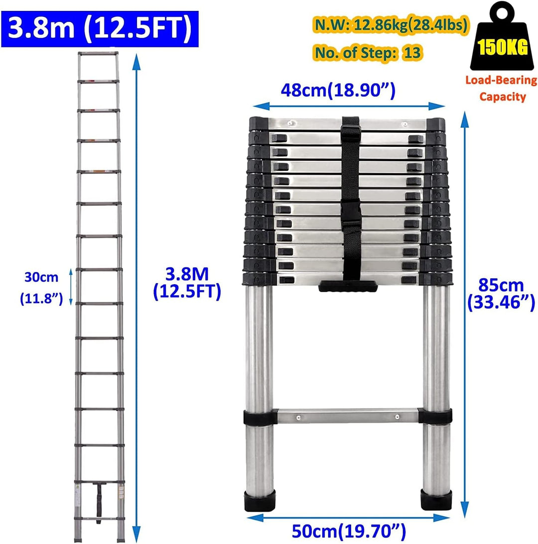 3,80M Klappleiter aus Edelstahl Mehrzweckleiter Belastbarkeit bis zu 150kg | Soft-Close-System | Sic