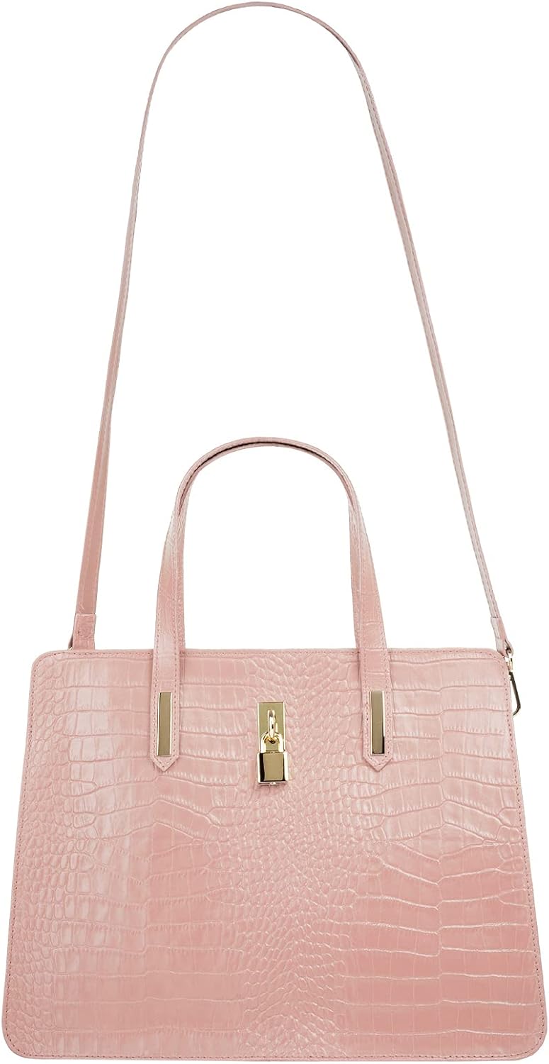 Handtasche Echt Leder Damen Made in Italy, Smartphonefach, Kroko-Design, elegante Umhängetasche, Dam