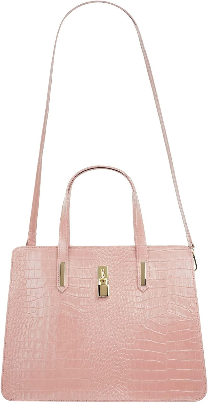 Handtasche Echt Leder Damen Made in Italy, Smartphonefach, Kroko-Design, elegante Umhängetasche, Dam