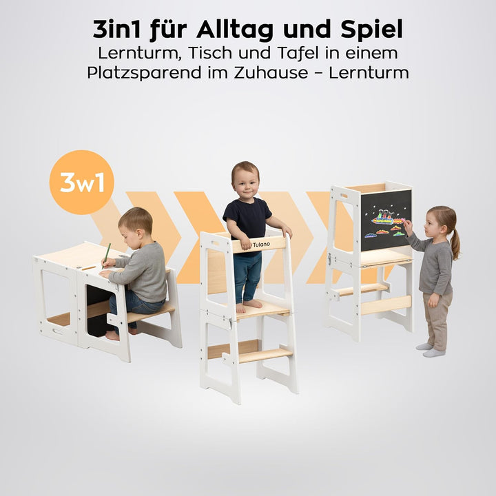 Tulano Mooby 35 Lernturm 3 in 1 für Kinder ab 1 Jahr – Montessori Kitchen Helper umbaubar zu Tisch m
