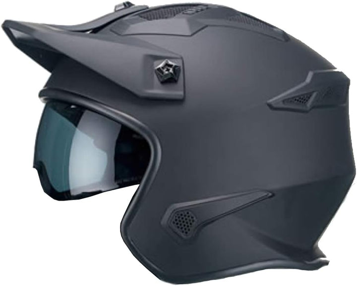 Motorradhelm Jethelm Helm RALLOX 726 matt schwarz mit ansteckbaren Kinnteil Grösse L, L