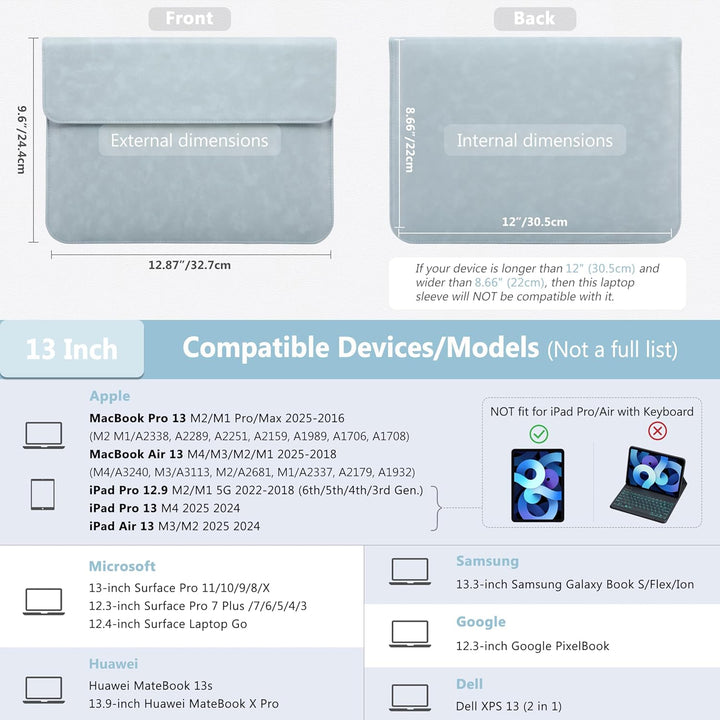 HYZUO 13 Zoll Wildleder Laptop Hülle für MacBook Air 13,6/13 M4 M3 M2 M1 2025-2018, MacBook Pro 13 M