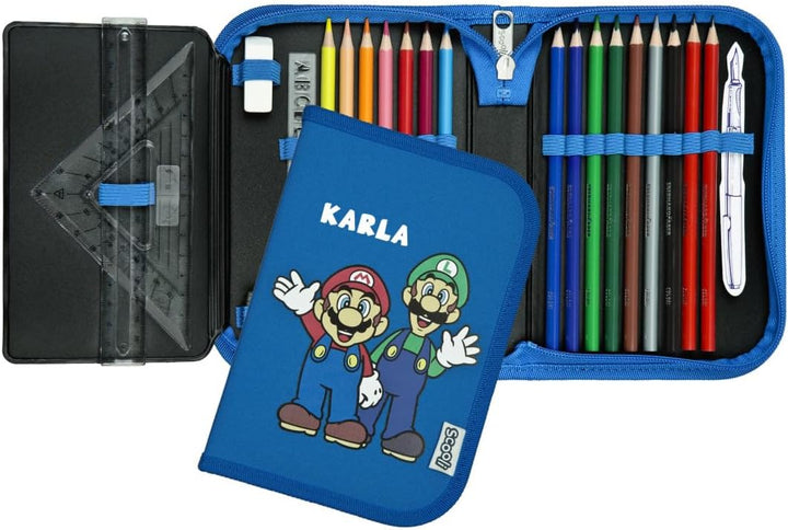 Undercover Federmappe Super Mario Jungen - Personalisiert mit Name - Gefüllte Federtasche mit Inhalt