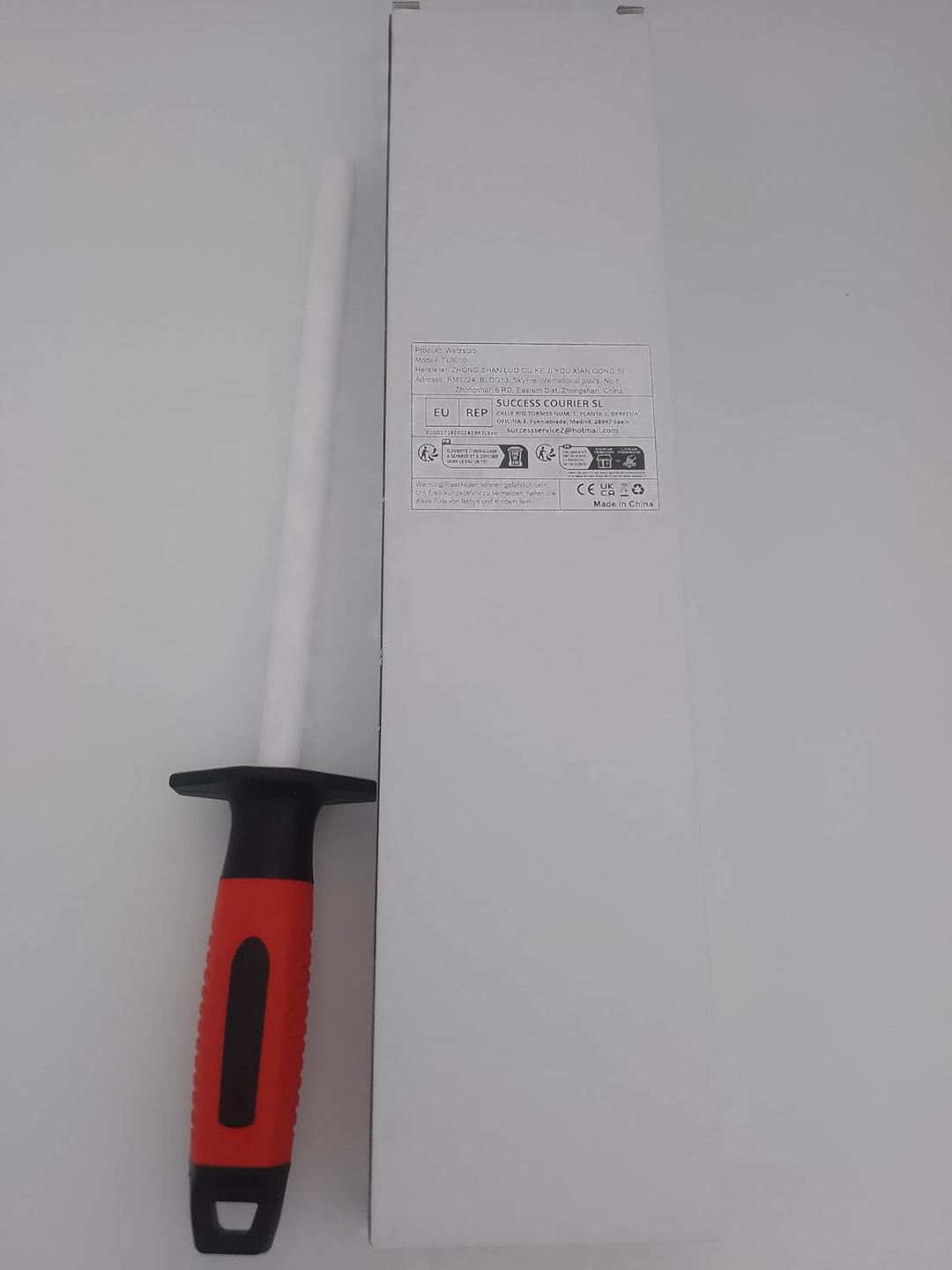 RGBS Messerschärfer, 25,4 cm Keramik-Schleifstab mit Diamantstein, Rot, für Zuhause, Küche, Messer,