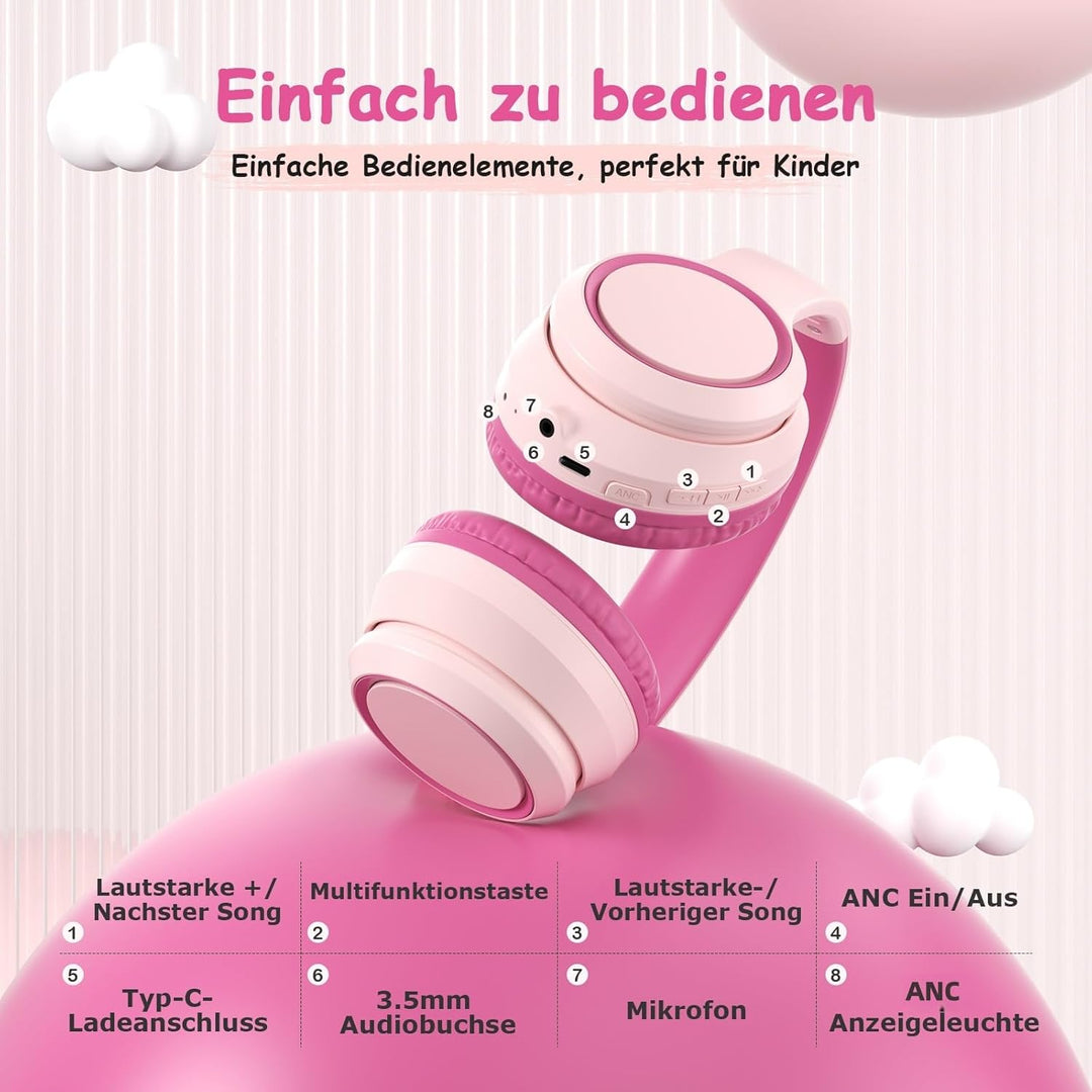 TONOSHARK Noise Cancelling Kopfhoerer Kinder | 60h Spielzeit | Kopfhörer Kabellos Bluetooth Kinder,