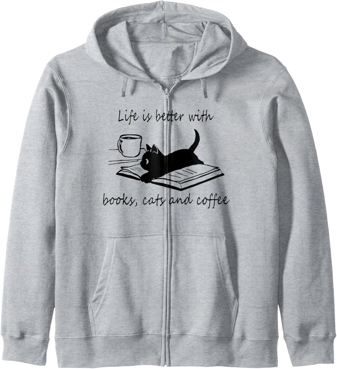 Life Is Better With Books Cats And Coffee - black cat lover Kapuzenjacke