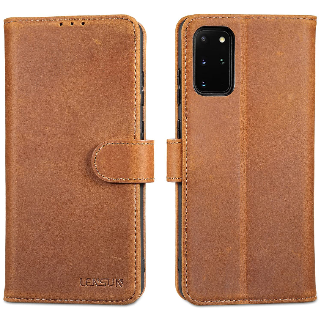LENSUN Echtleder Hülle für Samsung Galaxy S20 Plus, Handyhülle [Echtes Leder] [Magnetverschluss] [Ka