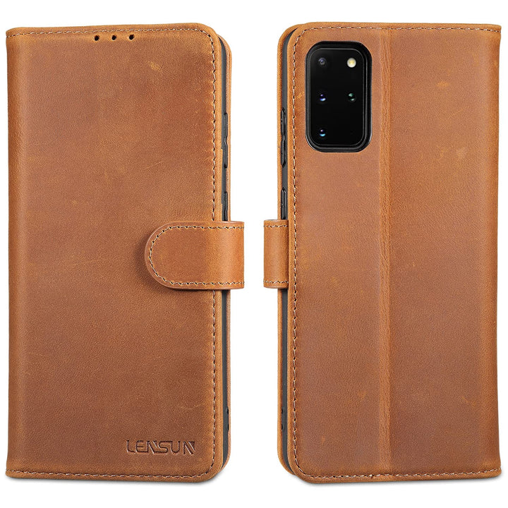 LENSUN Echtleder Hülle für Samsung Galaxy S20 Plus, Handyhülle [Echtes Leder] [Magnetverschluss] [Ka