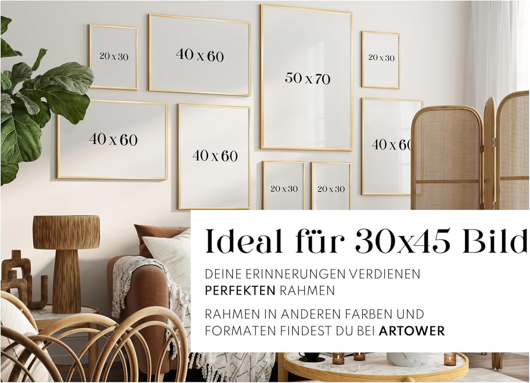 Bilderrahmen Gold Metall Dünner Rahmen für 30 x 45 cm | Posterrahmen Gross Collage | Picture Frame M