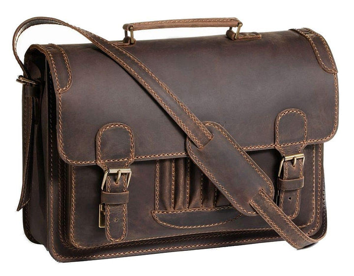 MIKA Unisex Aktentasche Reed aus Echt Leder/Sattelleder, Schultertasche mit 1 Hauptfach, Umhängetasc