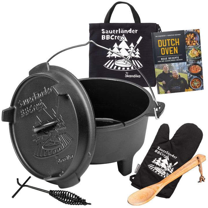 Skandika Dutch Oven der Sauerländer BBCrew 10,25 L | Gusseisen Topf mit Emaillierung inkl. Rezeptbuc