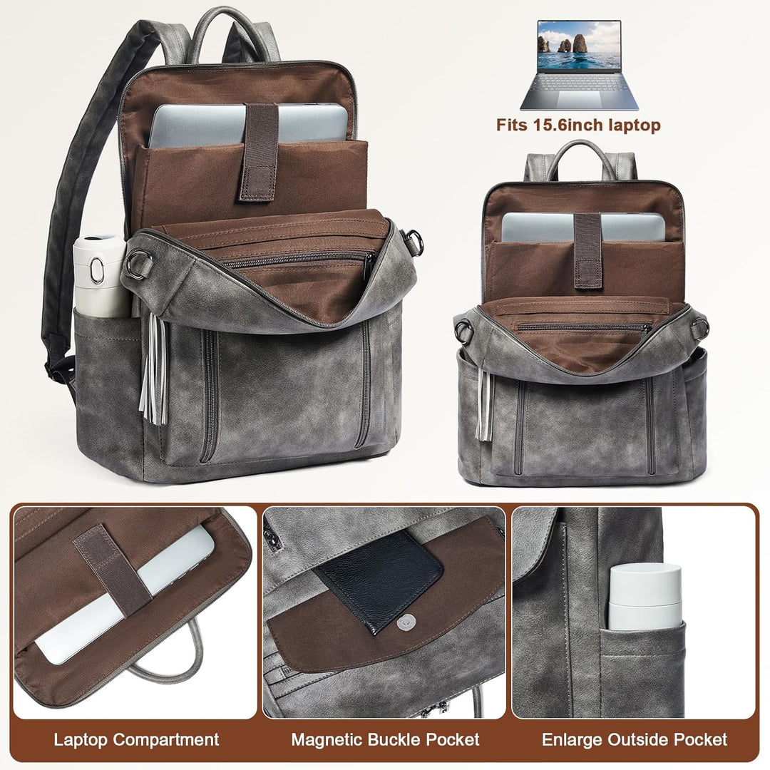 Shrrie Laptop-Rucksack für Damen, 15,6 Zoll Reise-Rucksack aus Leder, Handgepäck-Rucksack Computerta