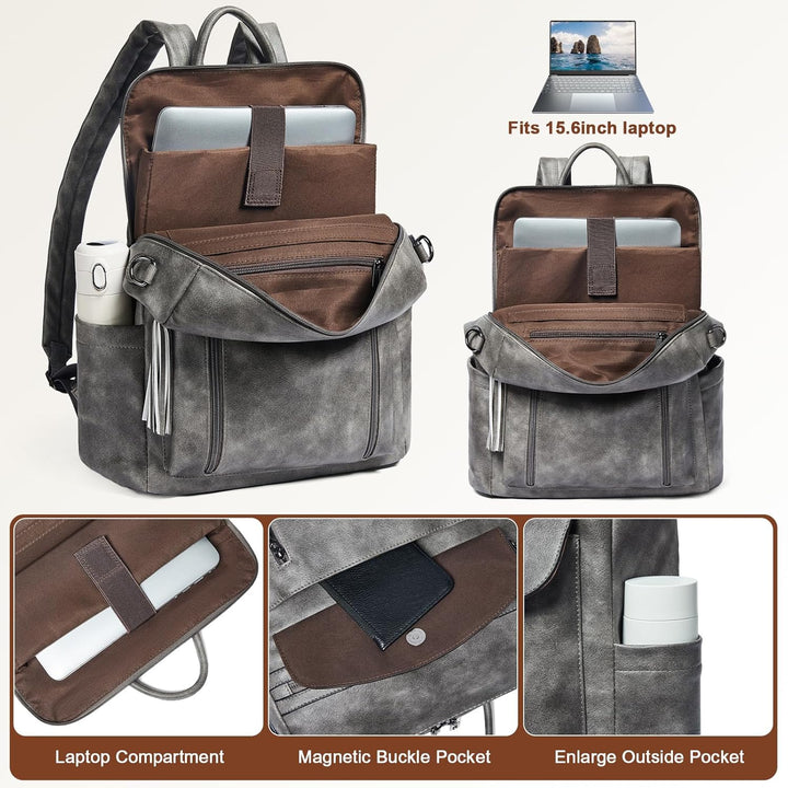 Shrrie Laptop-Rucksack für Damen, 15,6 Zoll Reise-Rucksack aus Leder, Handgepäck-Rucksack Computerta
