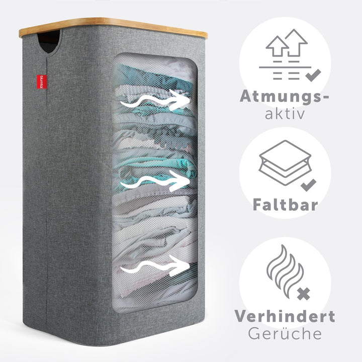 Blumtal Wäschekorb 100L - Wäschesammler mit herausnehmbarem Wäschesack - Wäschekorb schmal - laundry