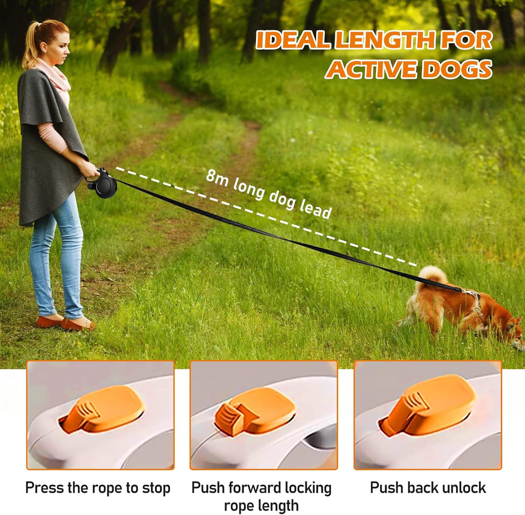 Hundeleine 8m Bissfeste, 227 * 139.5 * 53mm Einziehbare Hundeleine, Rollleine Hund, Robuste Rolllein