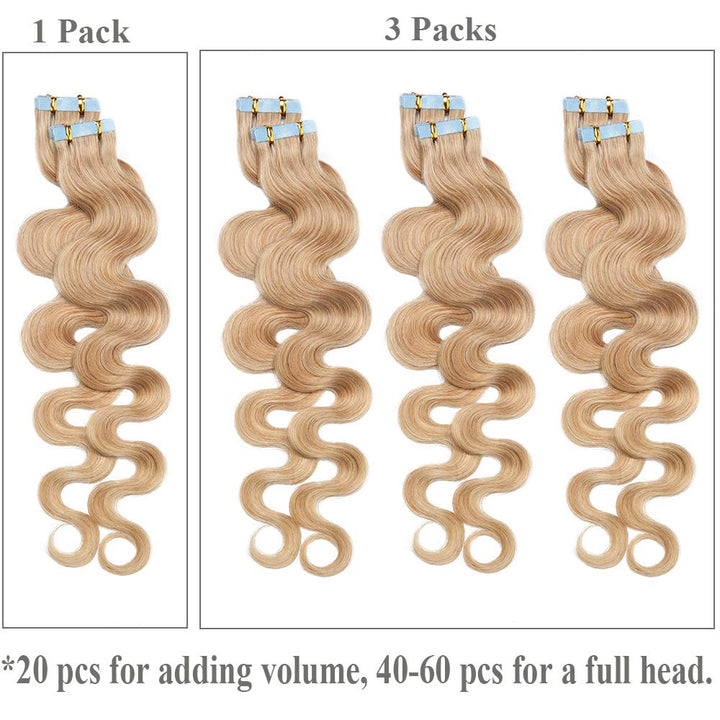 SEGO Tape Extensions Echthaar GEWELLT 35cm Klebeband Haarverlängerung 20 Stück 40G mit 10 PCS Doppel