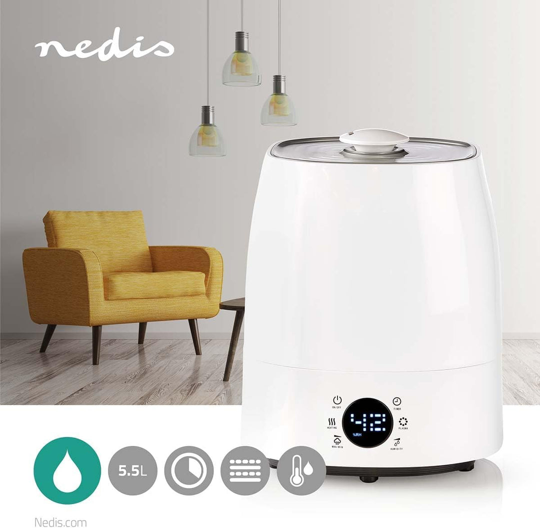 Luftbefeuchter | 110 W | Mit kühlem und warmem Nebel | 5.5 l | Hygrometer | Timer | geeignet für Pla