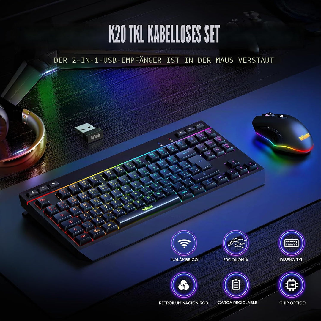 RedThunder K20 TKL Kabellose Gaming-Tastatur, einstellbare RGB-Hintergrundbeleuchtung und wiederaufl