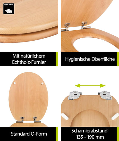 'aquaSu® Holz WC-Sitz mit Absenkautomatik Venezia | Toilettendeckel in Buche | Holzkern Toilettensit
